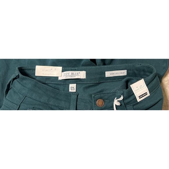 Judy Blue Los Angeles High Waist Wide Leg Crop 1/25, Teal Green,‎ JB88104C, New - Picture 9 of 12